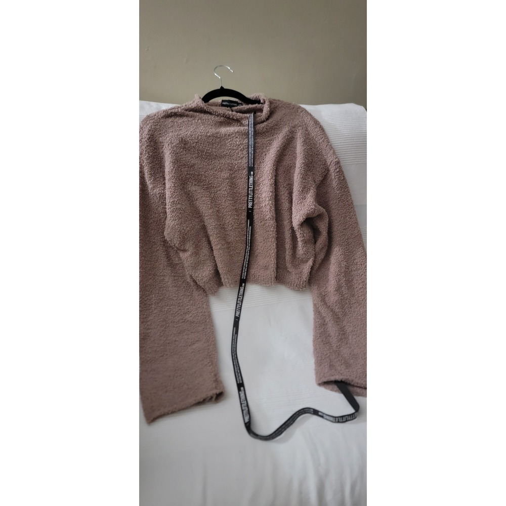 PRETTYLITTLETHING Plush Cropped Sweater Dusty Rose Long Sleeve Size XXL